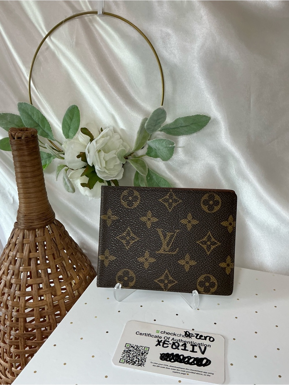 Preloved Louis Vuitton Brown Monogram Canvas Bifold Wallet w COA and Dustbag